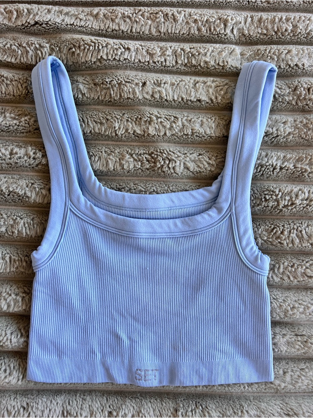 SET Active Ribbed Cropped Tank Top Sky Blue Sz XS